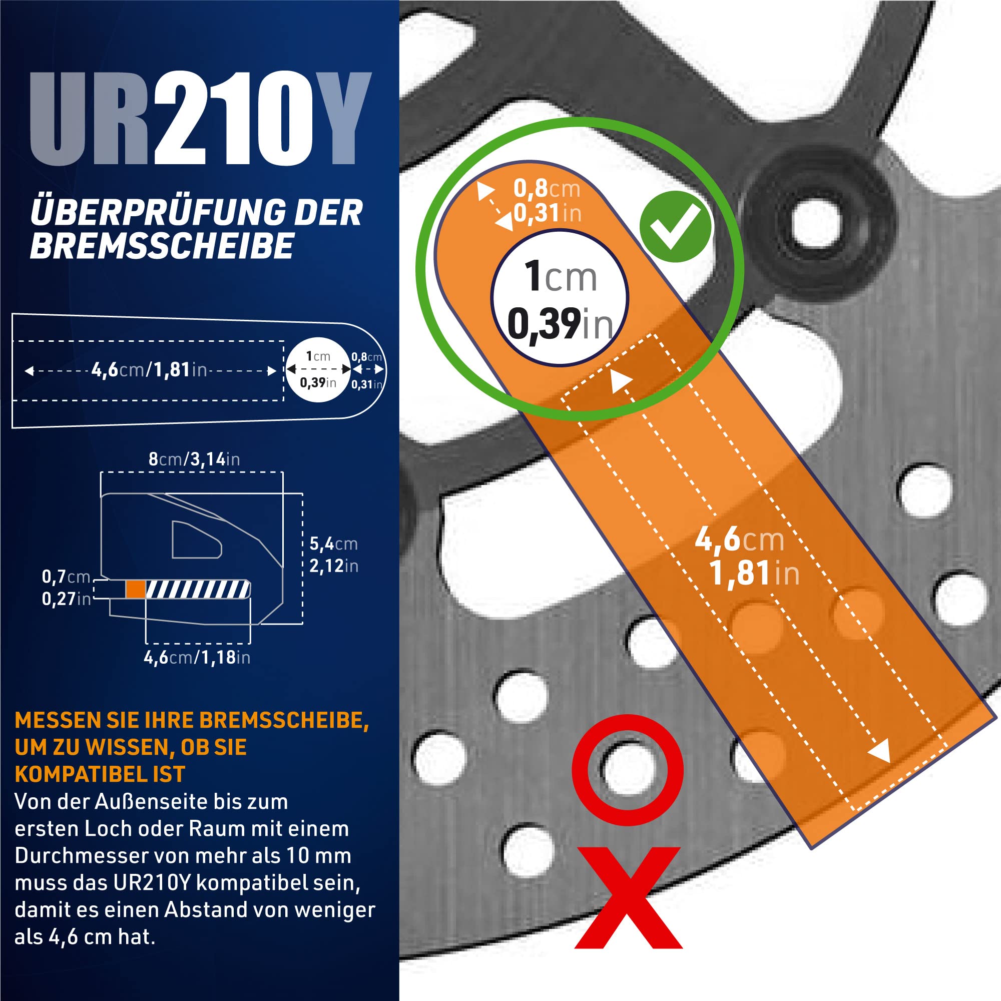 Urban UR210Y Motorradschloss Bremsscheibenschloss, CLASSE SRA-Zugelassen, Gelb Doppelverriegelung Schließbolzen Ø10 + Erinnerungskabel 140cm