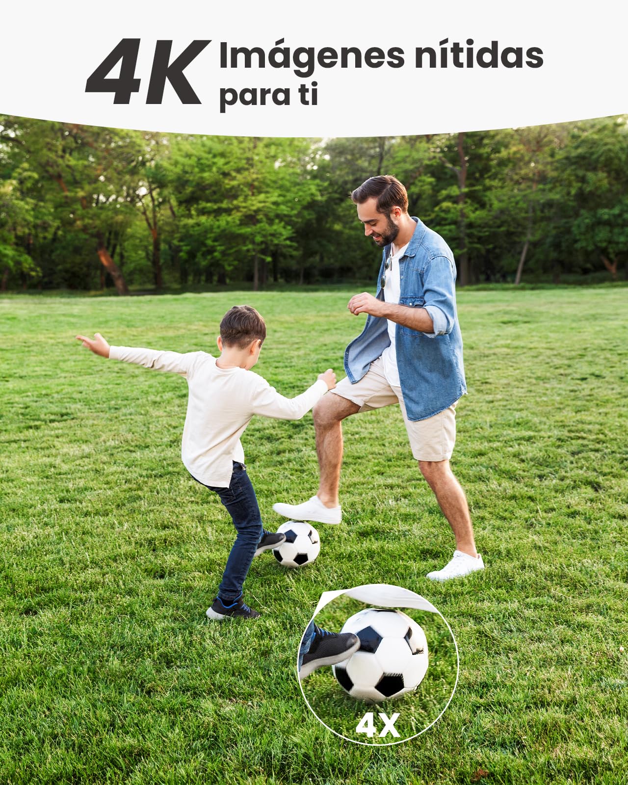Kit Cámara de Seguridad 4K Exterior, 360° Panorámica, 2 Cámaras Inalámbricas con Base Segura 64GB, WiFi 2.4G/5G, IA Multi-Cámara, Visión Nocturna en Color, Sin Cuotas, IP66