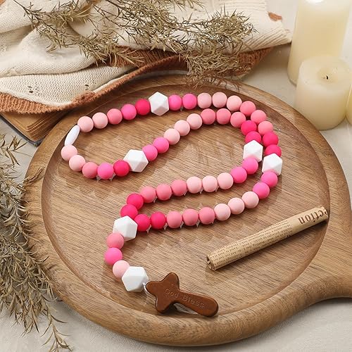 Miniatura 10 de Misdary Rosario de Bebé Regalo de Bautismo de Silicona Dios Bendiga a los Niños Primer Rosario con Cruz Suministros para Fiesta de Bautismo del 1er