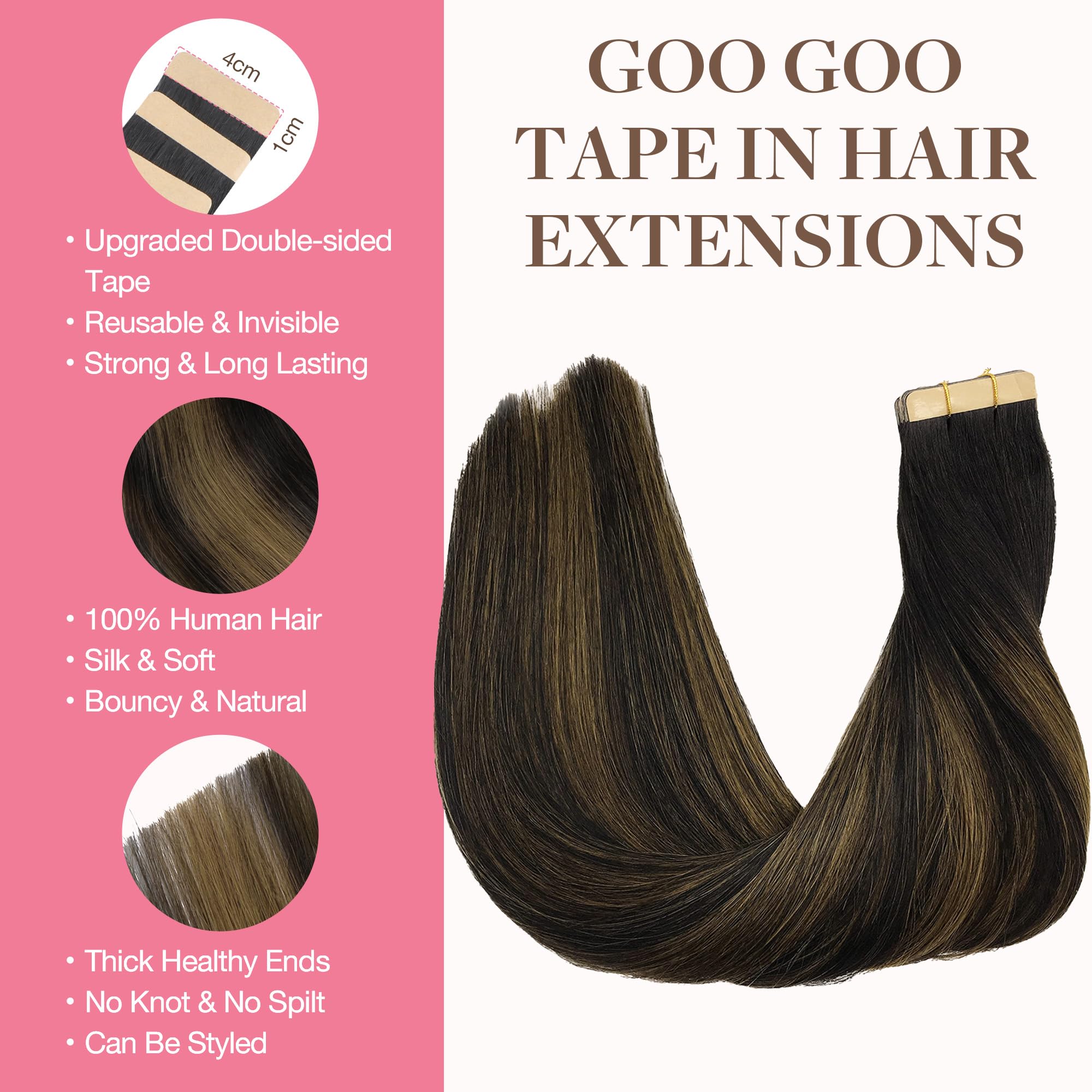 GOO GOO Przedłużenie z naturalnych włosów do przyklejenia, 50 g, 55 cm, naturalne włosy ludzkie Remy, 55 cm
