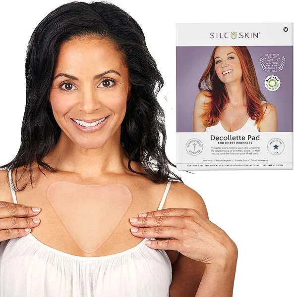 Silc Skin Decollette Pad - Medical-Grade Chest Wrinkle Pads, Smoothing Anti Wrinkle Chest Pads, Reusable Silicone Chest Wrinkle Patches, 30 Day Supply