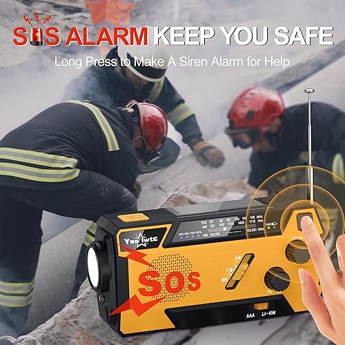 Miniatura 6 de Yestiwc - Radio de manivela de emergencia de 7400 mWh, radio solar de manivela, radio de batería de emergencia con NOAAAMFM, banco de energía,