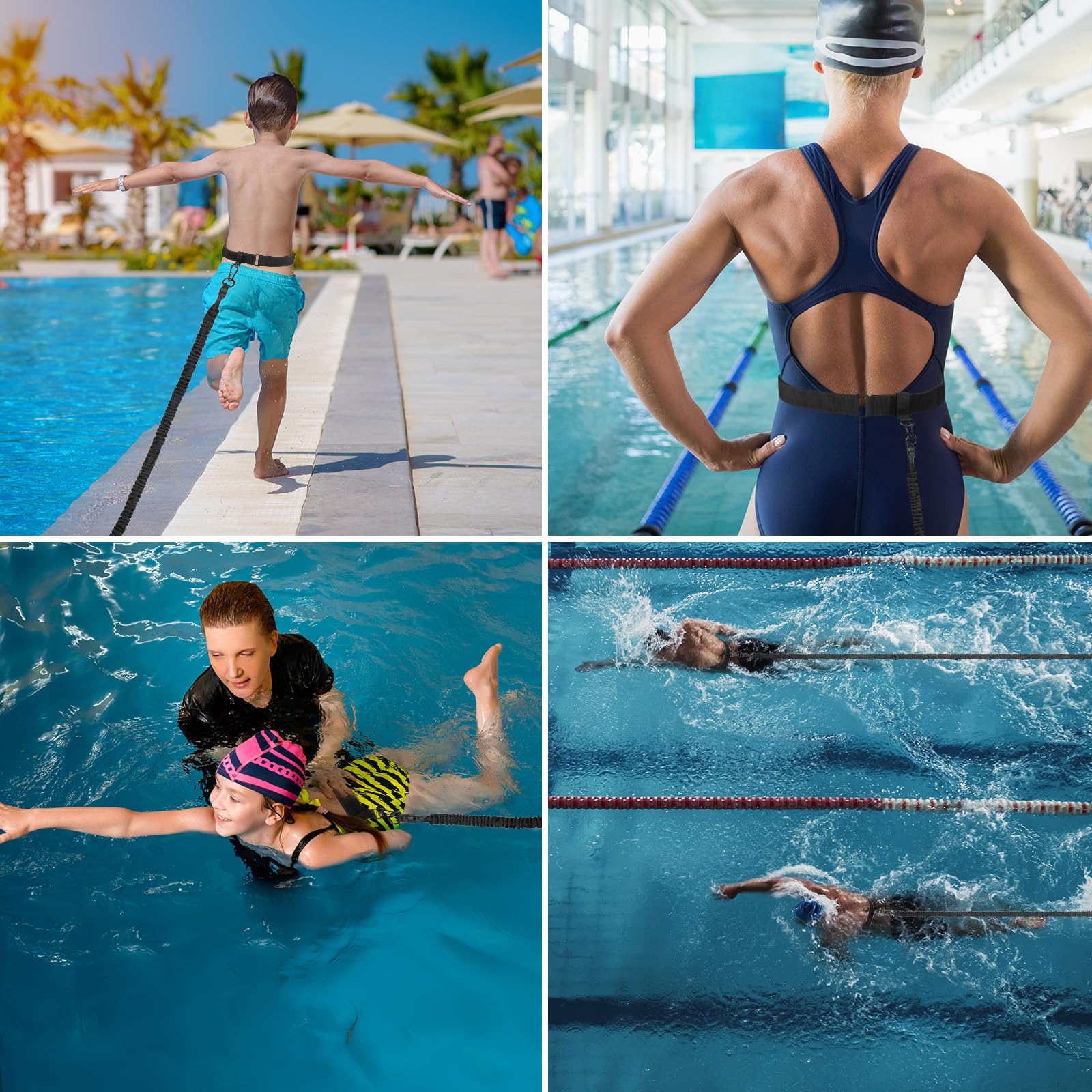 Zocipro Cintura da Nuoto per Piscina, Cintura di Resistenza Regolabile 2.5-7.5M, Cintura per Allenamento Nuoto per Tutti i Nuotatori, Accessorio di Nuoto per Tutte le Piscine