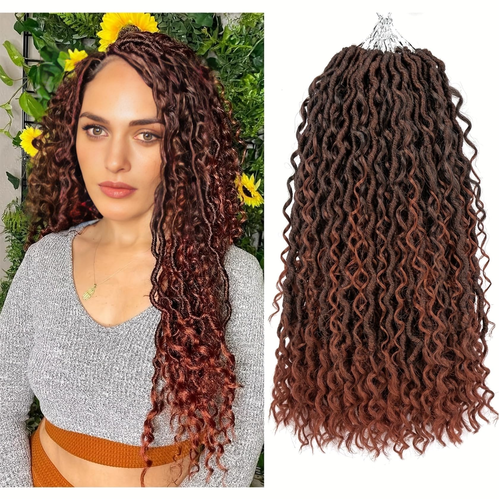 Aipin Goddess Crochet Hair 14 Inch Boho River Locs Hippie Locs Wavy Crochet With Curly Hair In Middle And Ends Braids Hair Extensions (7Packs,14 inch,
