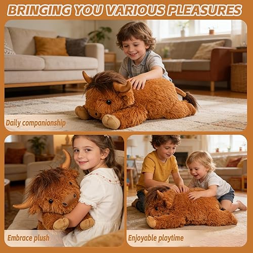 Miniatura 7 de Animales de peluche con peso de vaca de las tierras altas, 4.2 libras de peluche de vaca de las tierras altas con peso para niños y adultos,