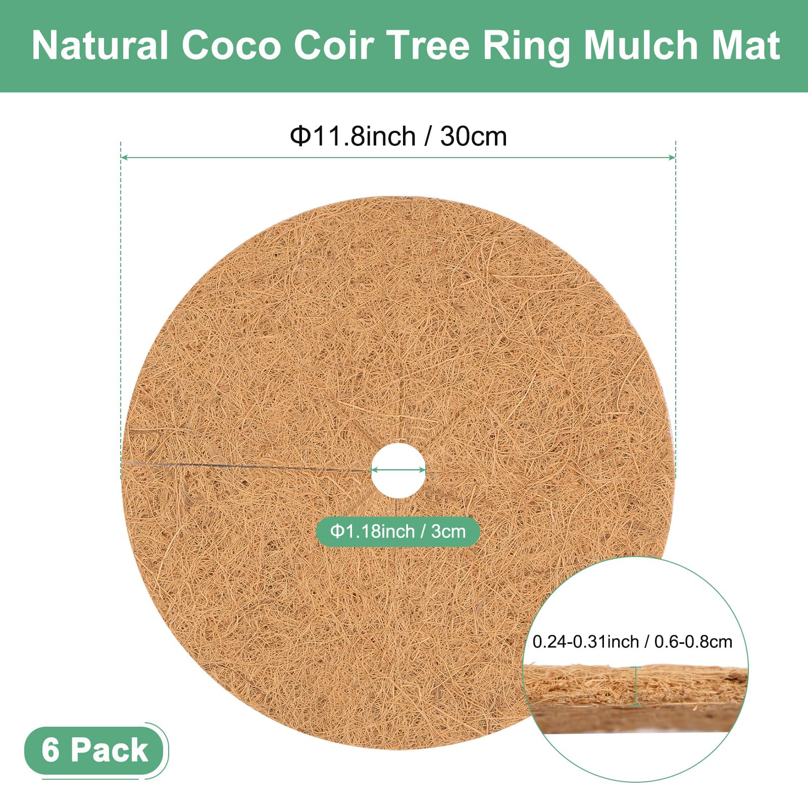 M METERXITY 6-Pack Coconut Fibers Mulch Ring Tree Protector Mat - Image 3