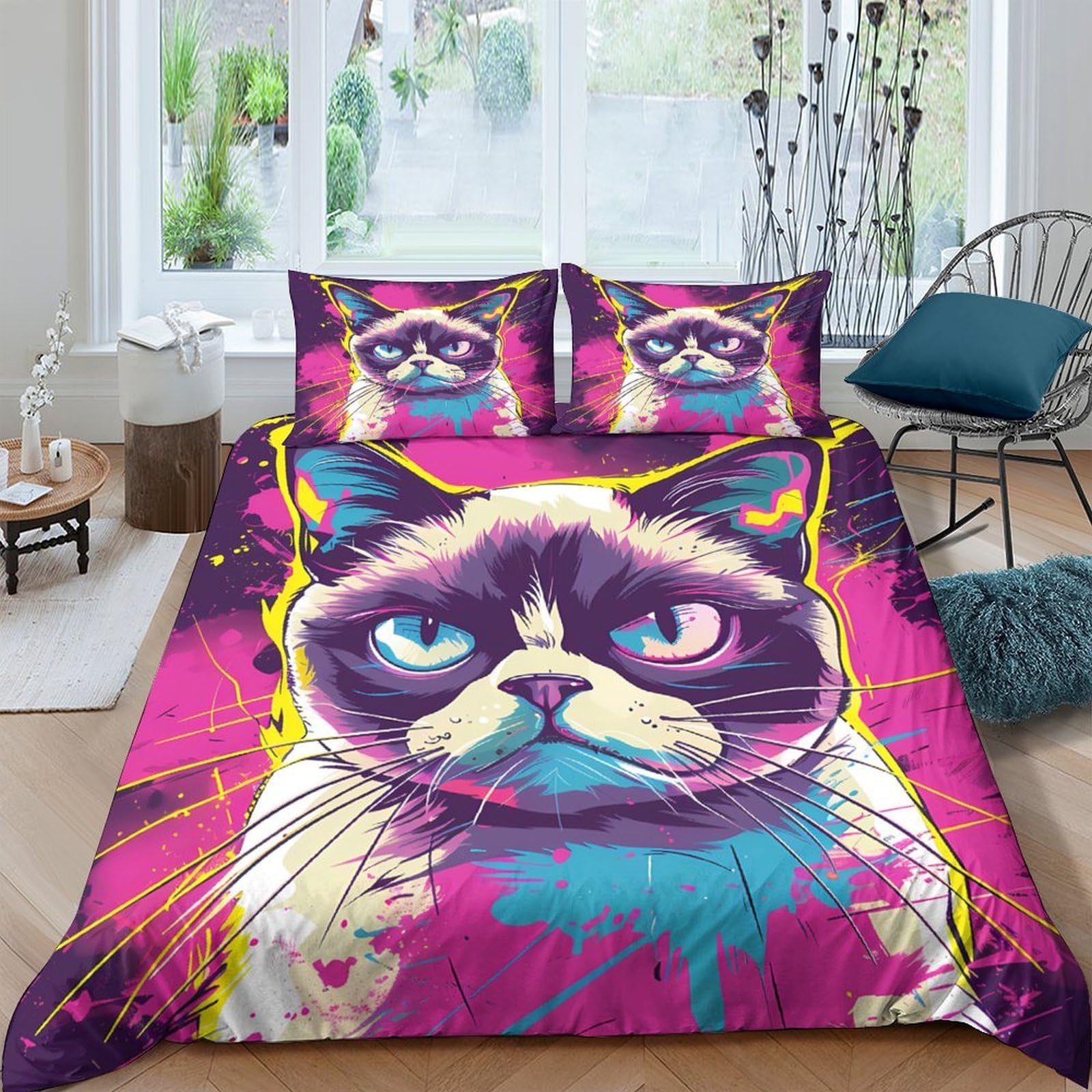 Ctjqhvkz Style-8 3D Printed Vibrant Cat Art Fitted Sheet Microfiber Soft Anti-Slip Mattress Cover For Bedroom Dorm Decor Adults Single（135X200cm）