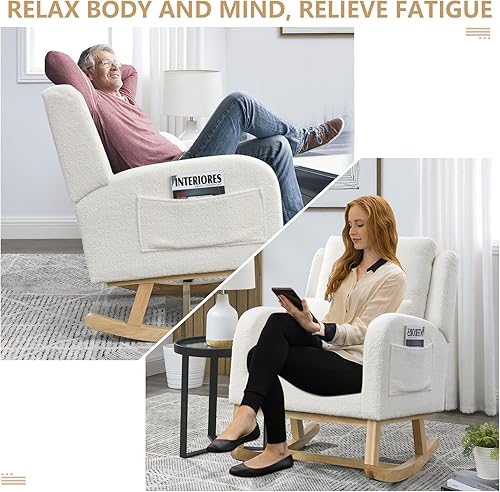 Miniatura 6 de Mecedora moderna para habitación del bebé con almohada lumbar, respaldo alto, tapizadas, asiento acolchado para sala de estar con bolsillo lateral.