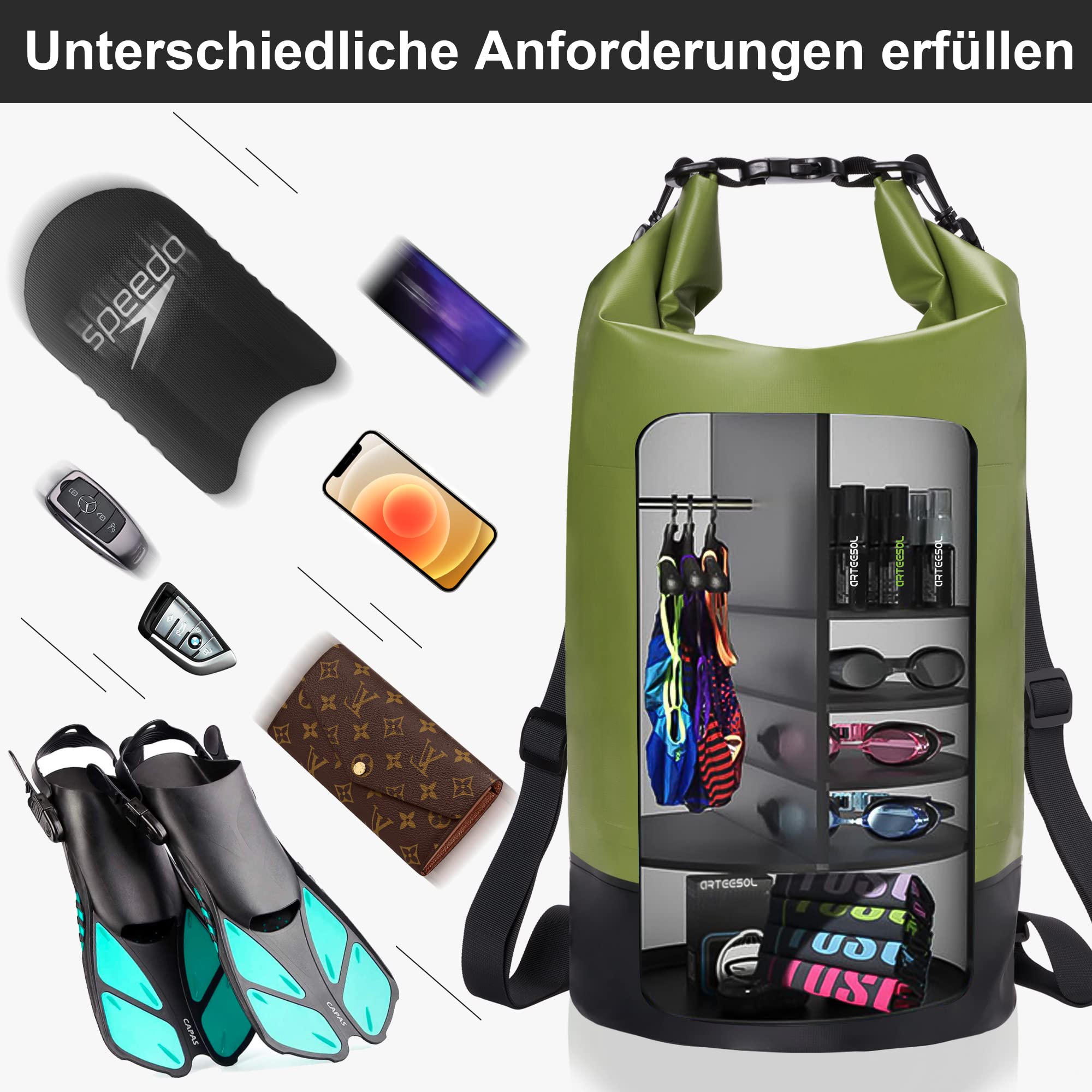 Blackace arteesol Borsa Impermeabile 5L/10L/20L/30L Waterproof Dry Bag Zaino Sacca Stagna con Doppia Tracolla per Nuoto Kayak Canottaggio Pesca Viaggiare in Bicicletta Spiaggia