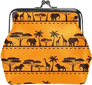 nakw88 Portamonete in pelle vegana con stampa vintage per donne e ragazze africane etnico animali selvatici stampa