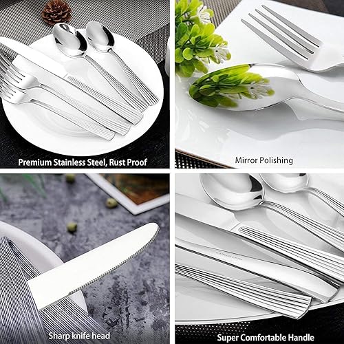 Miniatura 5 de Empire - Juego de cubiertos de 40 piezas (cena, tenedor de ensalada, cuchillo, cuchara, cucharadita) apto para lavavajillas, servicio para 8 personas