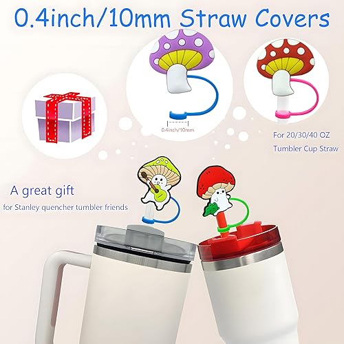 Miniatura 7 de UGTEWXU 8 fundas de paja de hongos lindos para copa Stanley, tapa de paja de silicona, tapa reutilizable de polvo de tubo de succión de 0.39 pulgadas