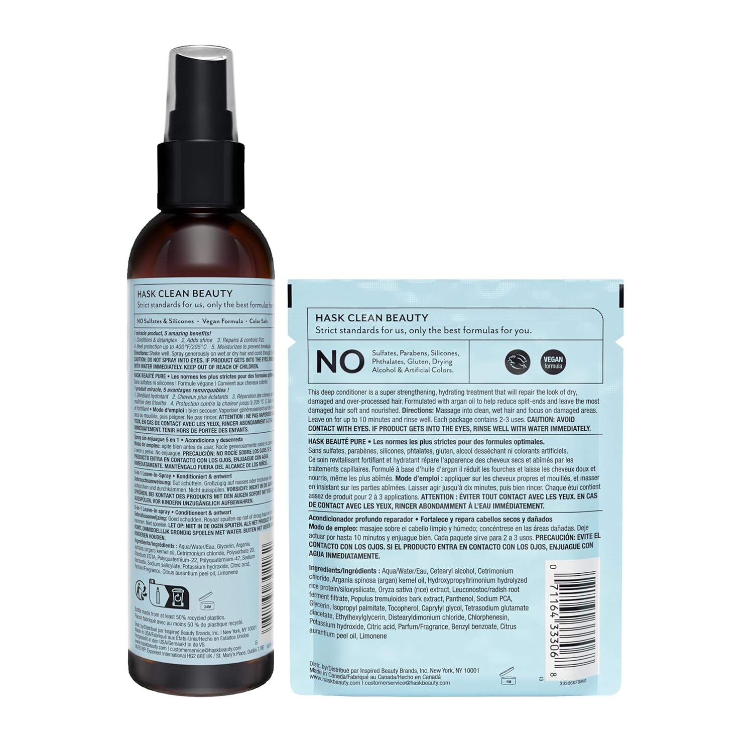 HASK Argan Oil 5-in-1 Leave-In Conditioner Duo (6oz-Qty 2) & Argan Oil Repairing Deep Conditioner Packette, Color Safe, Sulfate-Free, Paraben-Free, Gluten-Free, for All Hair Types - Image 8