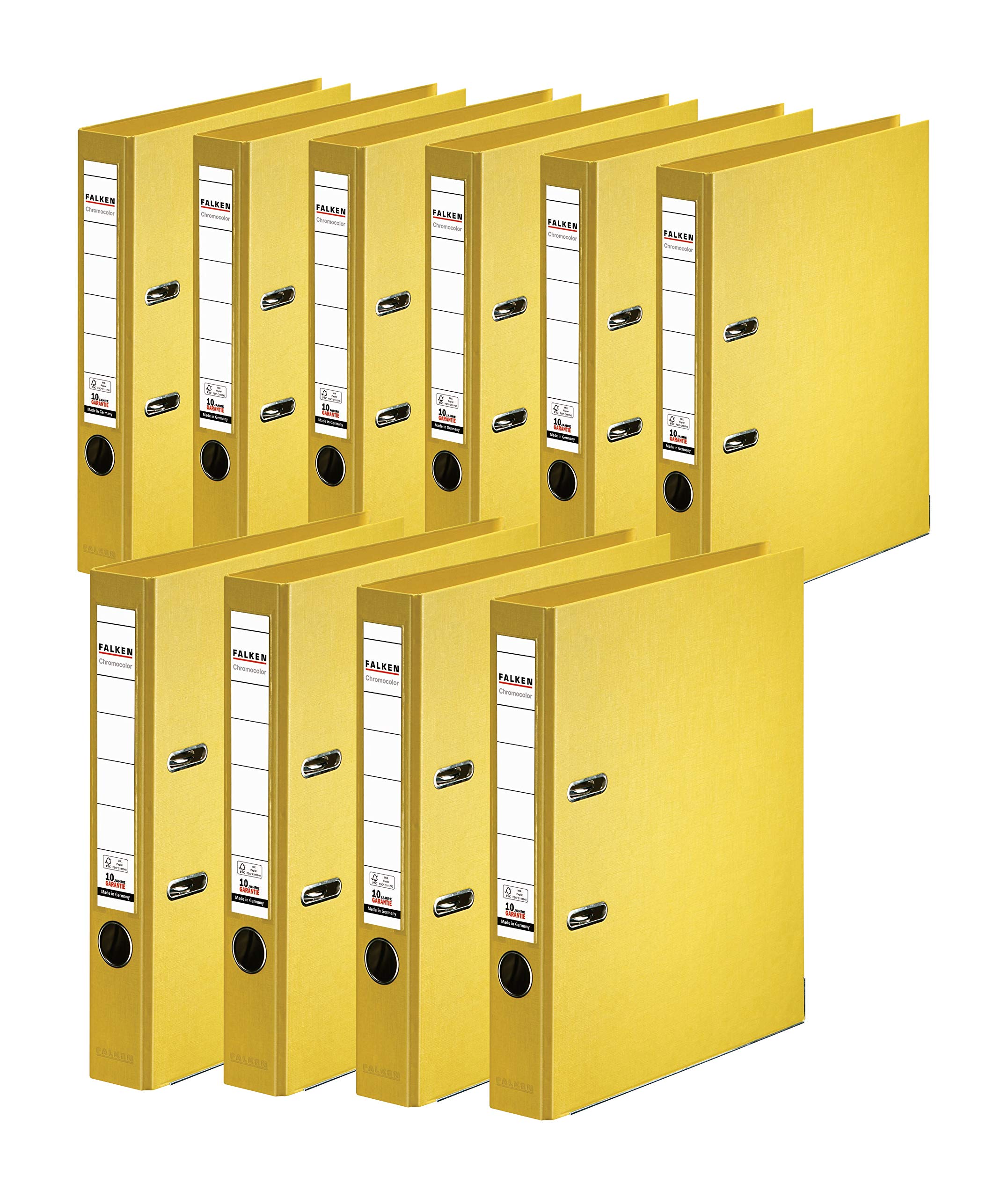 Original Falken 10-pack Chromocolor premium folders. Made in Germany. Plastic cover outside and inside 5 cm wide DIN A4 yellow ring binder file folder letter file office folder plastic folder — image 1