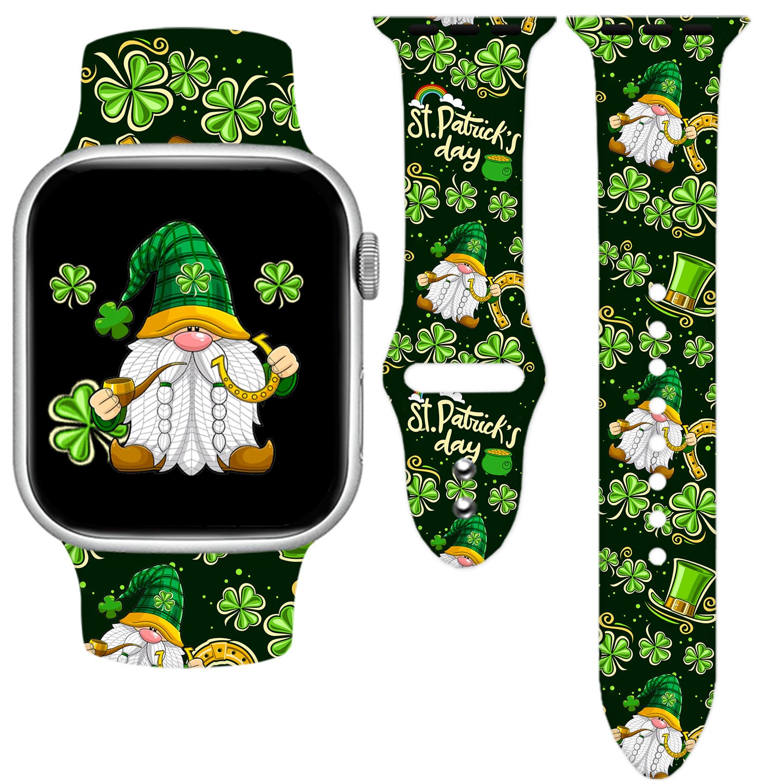 Holidays Watch Band Compatible with Apple Watch 38mm 40mm 41mm 42mm 44mm 45mm 49mm for Women Men,Soft Silicone Replacement Sport Accessories Strap Replacement Wristband for iWatch Series Ultra 9 8 7 6 5 4 3 2 1 SE St. Patrick's Day 42mm/44mm/45mm/49mm (M/L)