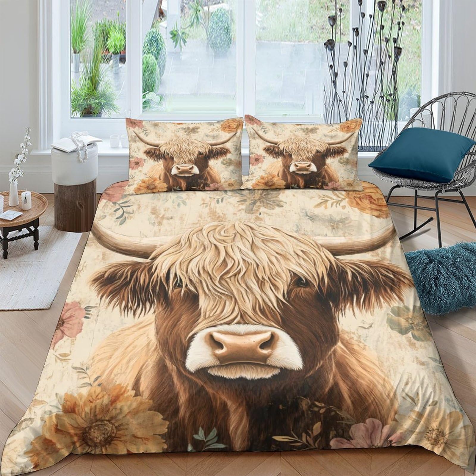 Ctjqhvkz Style-2 3D Printed Highland Cow Fitted Sheet Microfiber Soft Farm Animal Mattress Cover For Bedroom Guest Room Decor Gift 119 Single（135X200cm）