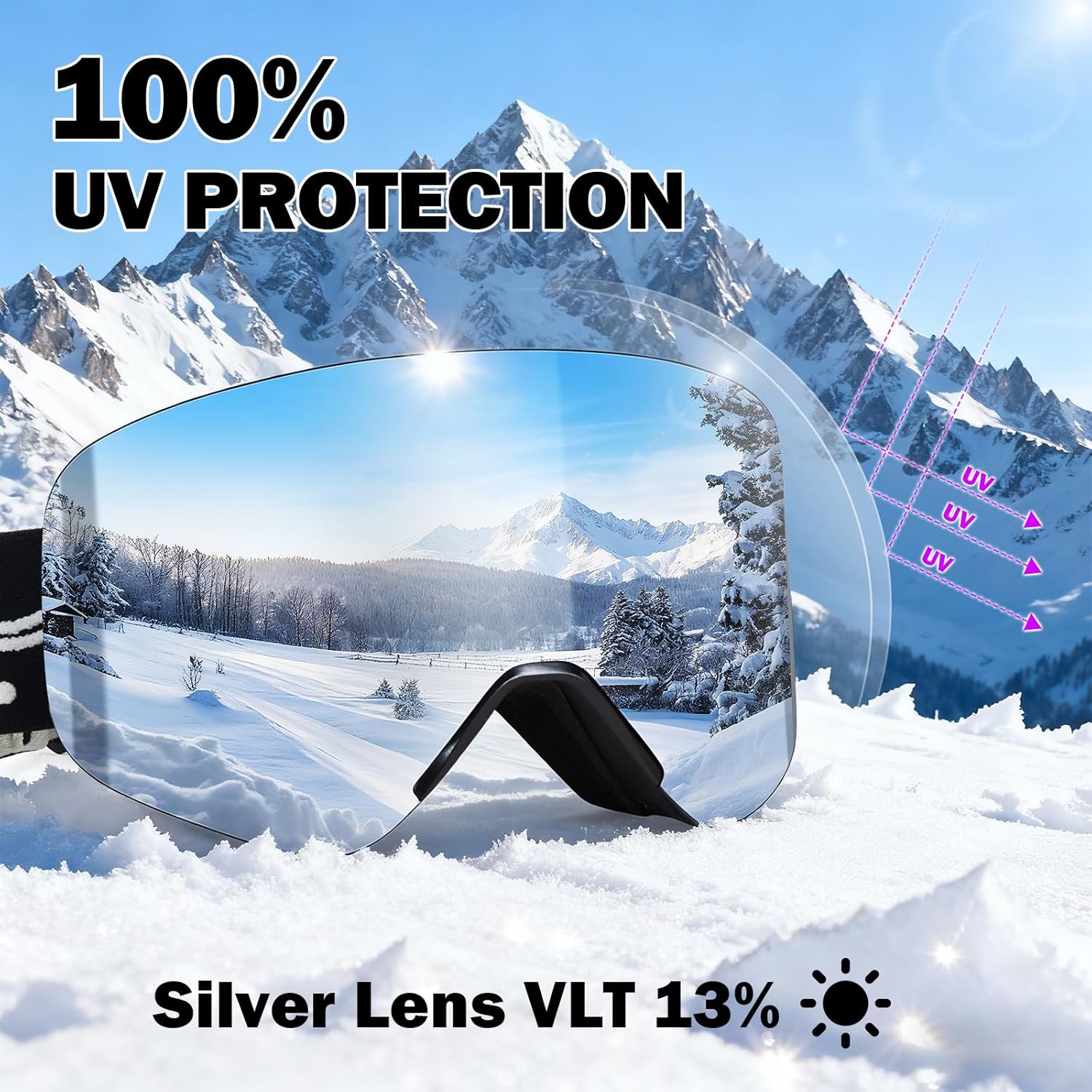 Ski Goggles Full Revo Snowboard Goggles for Men Women Adult Frameless Lenses UV Protection OTG Magnetic Lenses