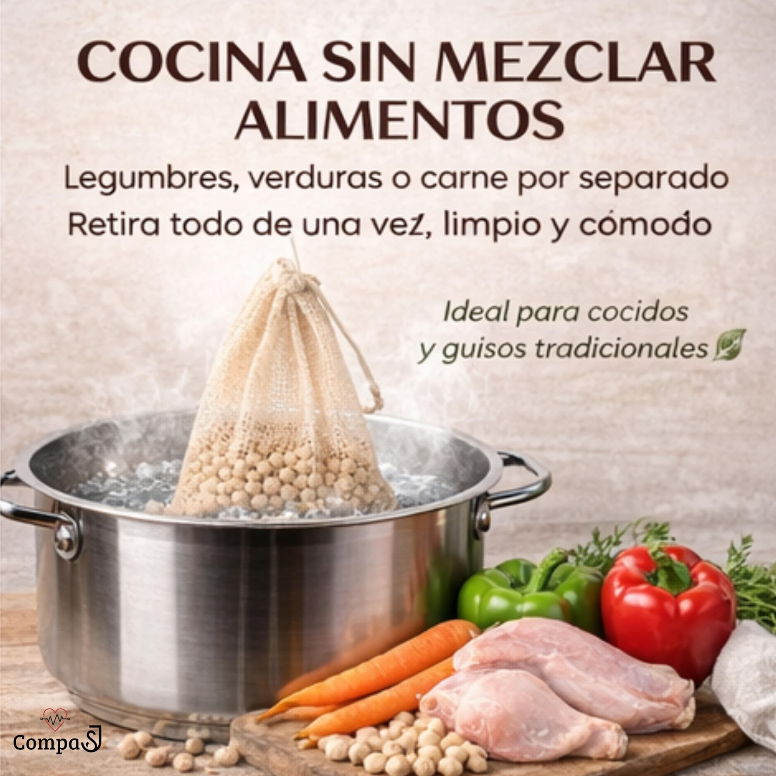 Set de 3 Mallas para Cocer Garbanzos y Legumbres - Bolsa para Cocinar Carne - Red de Cocción