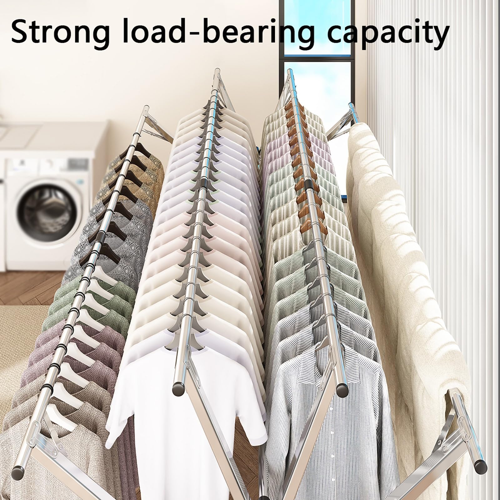 Appendiabiti portatile regolabile su ruote, 1,6 m-2,4 m, salvaspazio, con ganci antivento, versatile, per casa e viaggio