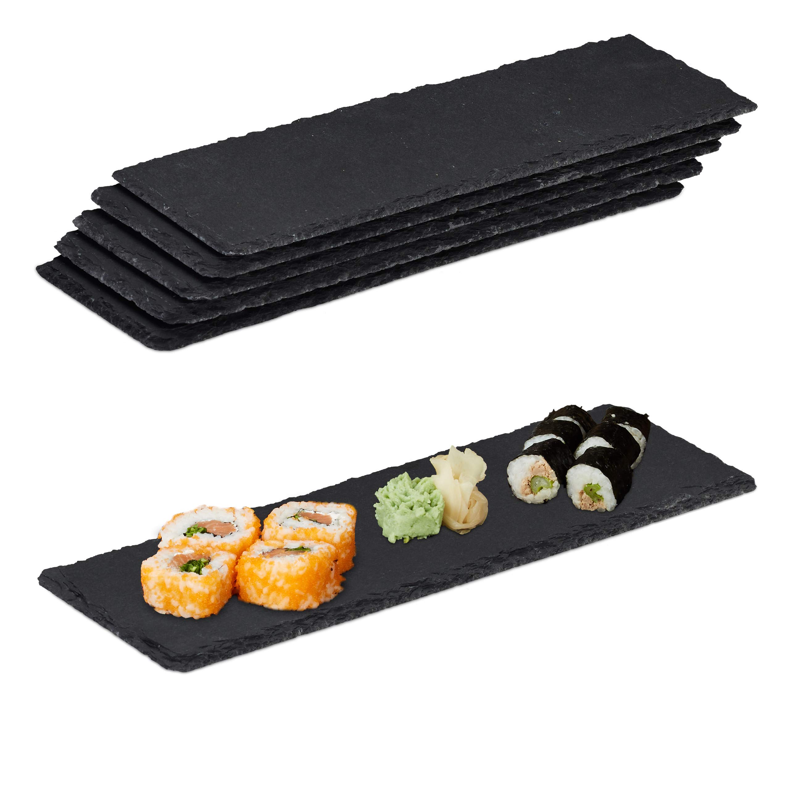 Relaxdays Serving Slate, 12x Set, Dessert Platter, Cheese & Sushi Board, 30x10 cm, Charcuterie Board, Restaurant, Black