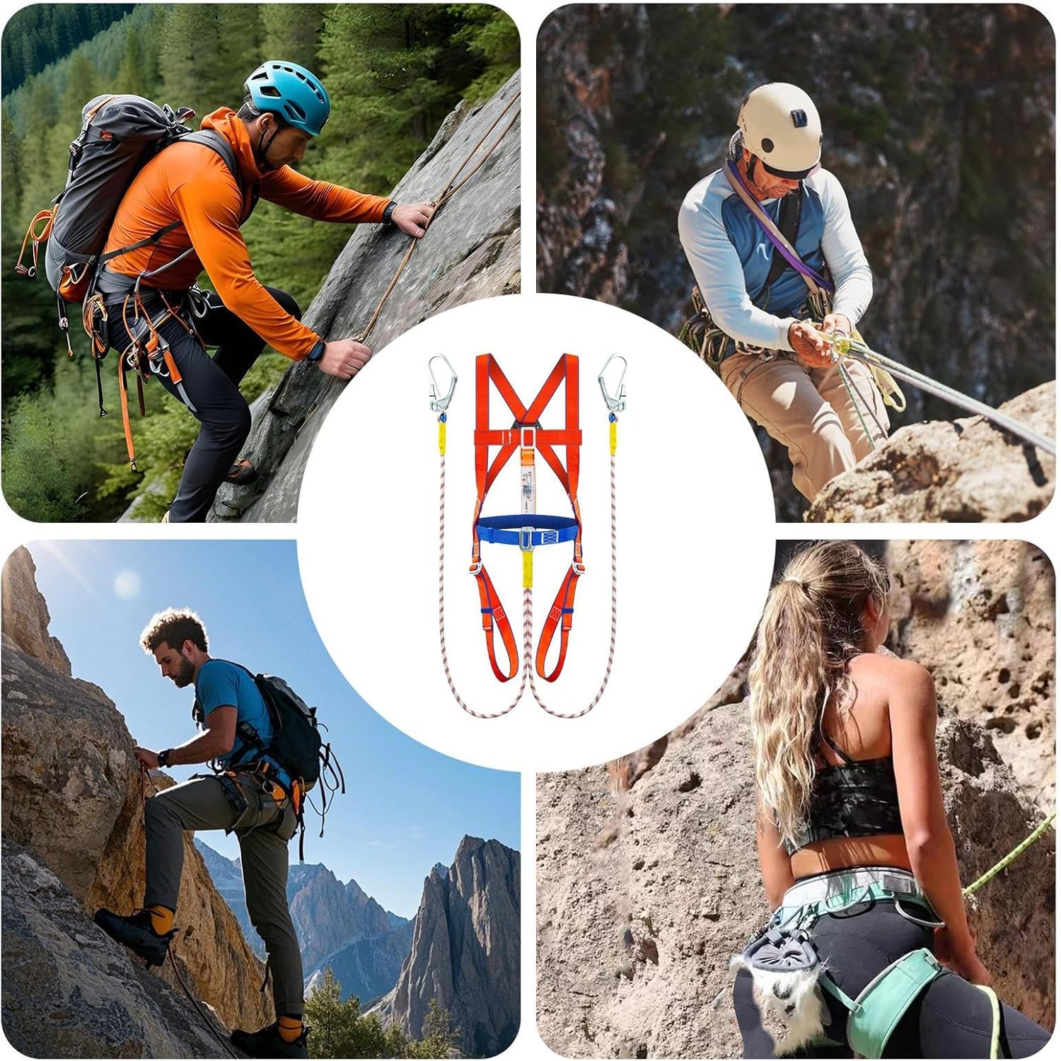 Climbing Safety Harness - Tree Ascending Fall Arrest Gear, Roofer Quick Release System with Padded Straps Sturdy Steel D Rings Adjustable Leg Loops Ideal for Arborist Rope Access Roof Work