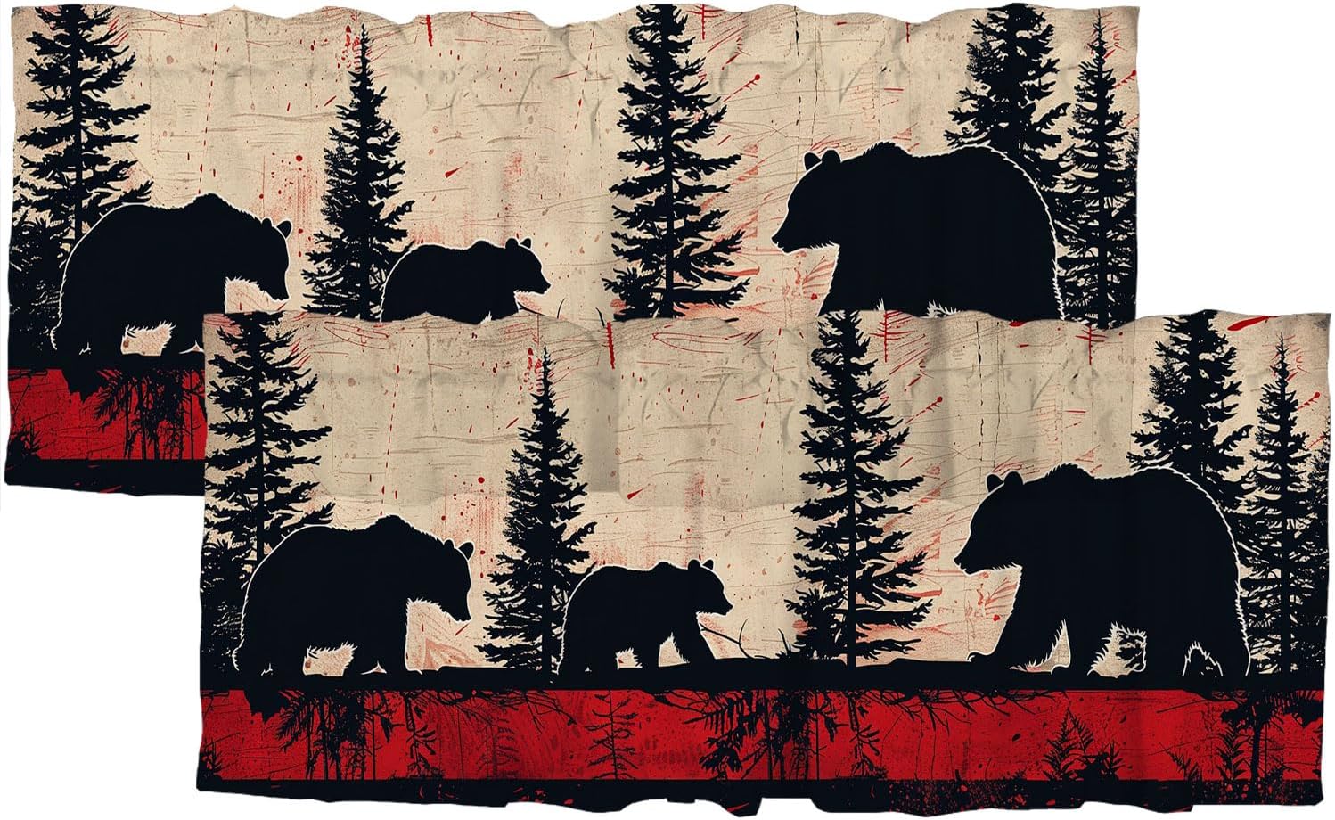 Rustic Cabin Bear Rod Pocket Valances Curtains for Kitchen Forest on Country Farmhouse Lodge Wooden Board Window Valances for Kitchen Bedroom Bathroom Living Room 54 x 18 Inch, 2 Panel