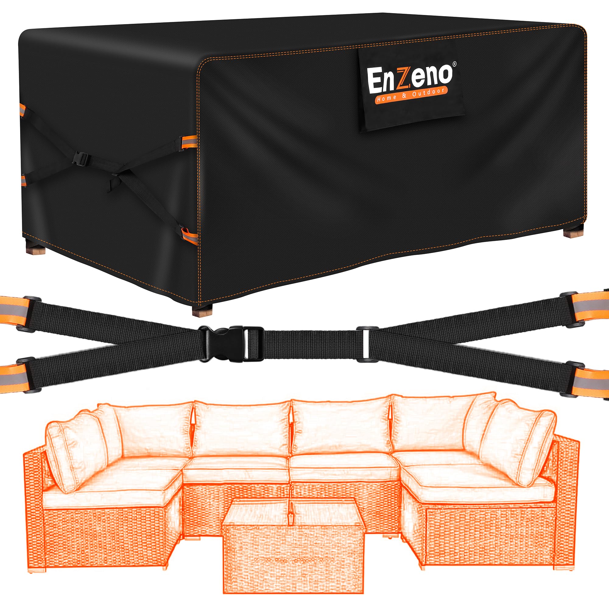 Enzeno Large Garden Furniture Covers Waterproof,300x250x100 Outdoor Furniture Set Covers,500D Heavy Duty Patio Furniture Cover,New Upgrade X-shape windproof design for Chair and Table Rattan Sofa