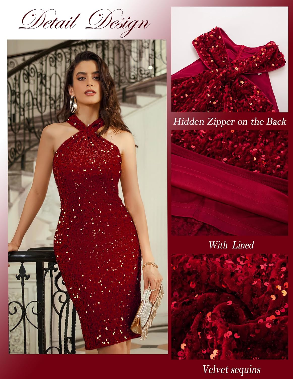 GRACE KARIN Sequin Dress for Women Sleeveless Sparkly Glitter Halter Dress Bodycon Mini Club Dresses 2025 - Image 4