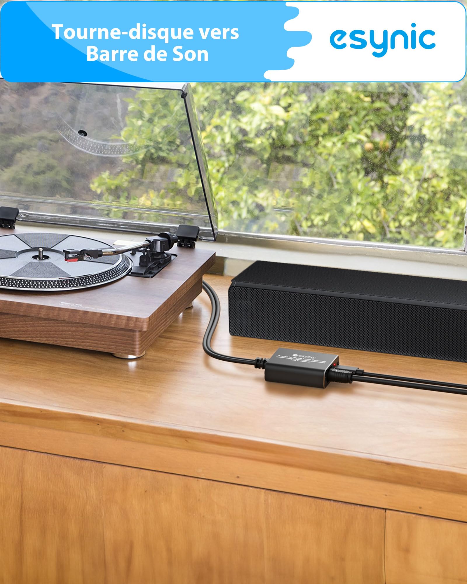 eSynic Convertisseur RCA vers SPDIF RCA vers Optique 48KHz Alliage Aluminium Câble Intégré de 1,1m Convertisseur Audio Analogique-numérique pour Platine CD DVD vers Soundbar