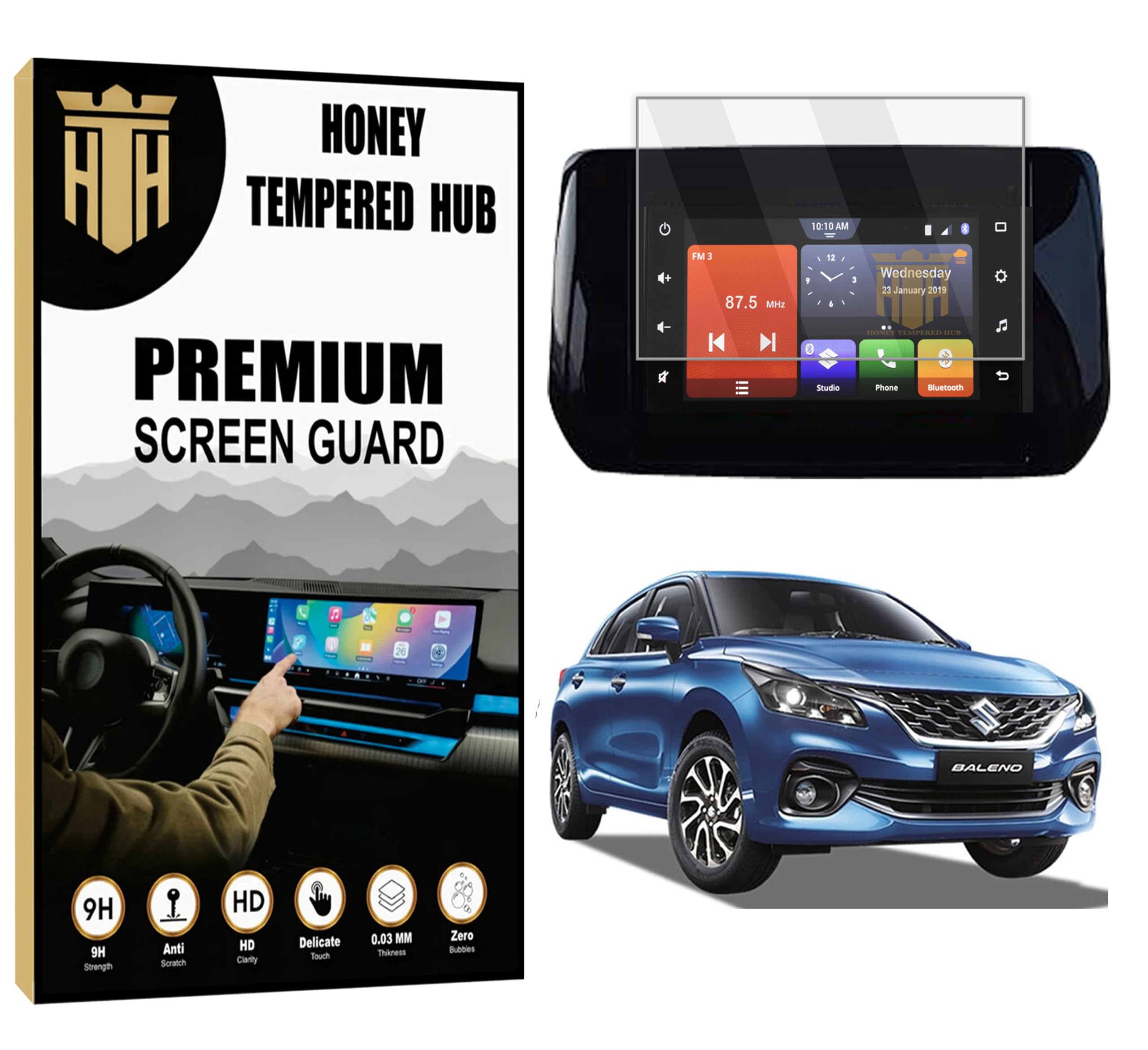 HONEY TEMPERED HUB Screen Protector For MARUTI SUZUKI BALENO 2022-RUNNING DELTA ZETA | 7 INCH Infotainment Guard | Anti Scratch & Water Resistant TouchScreen Accessory [Not Tempered Glass]-image-10