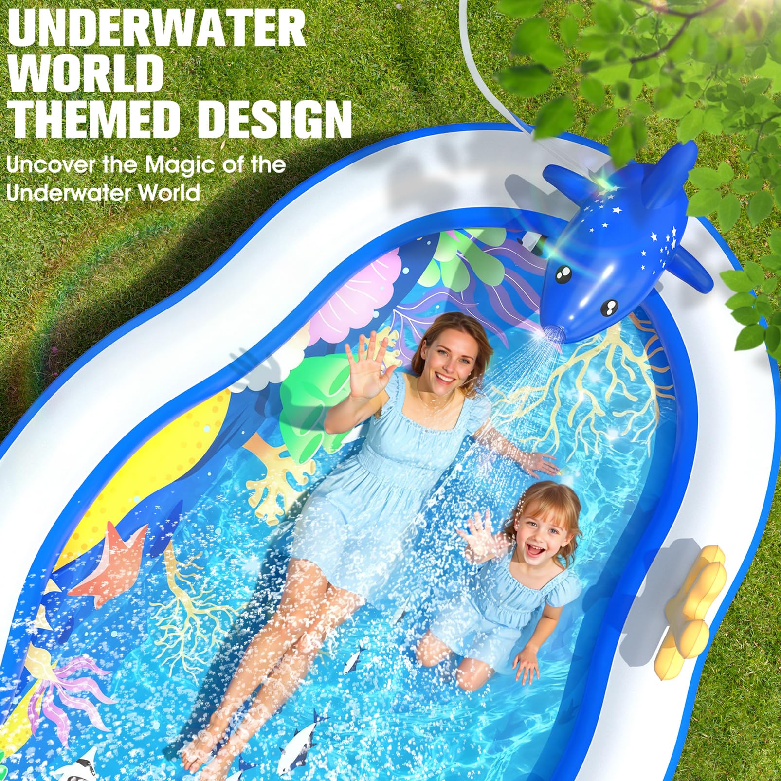 StarOcean 2026 großes aufblasbares Spielcenter, Kinderpool mit Wasserrutsche und Sprinkler, 308 x 180 x 130 cm, aufblasbarer Kleinkind-Pool mit Rutsche, aufblasbares Wasserspiel für Toldder