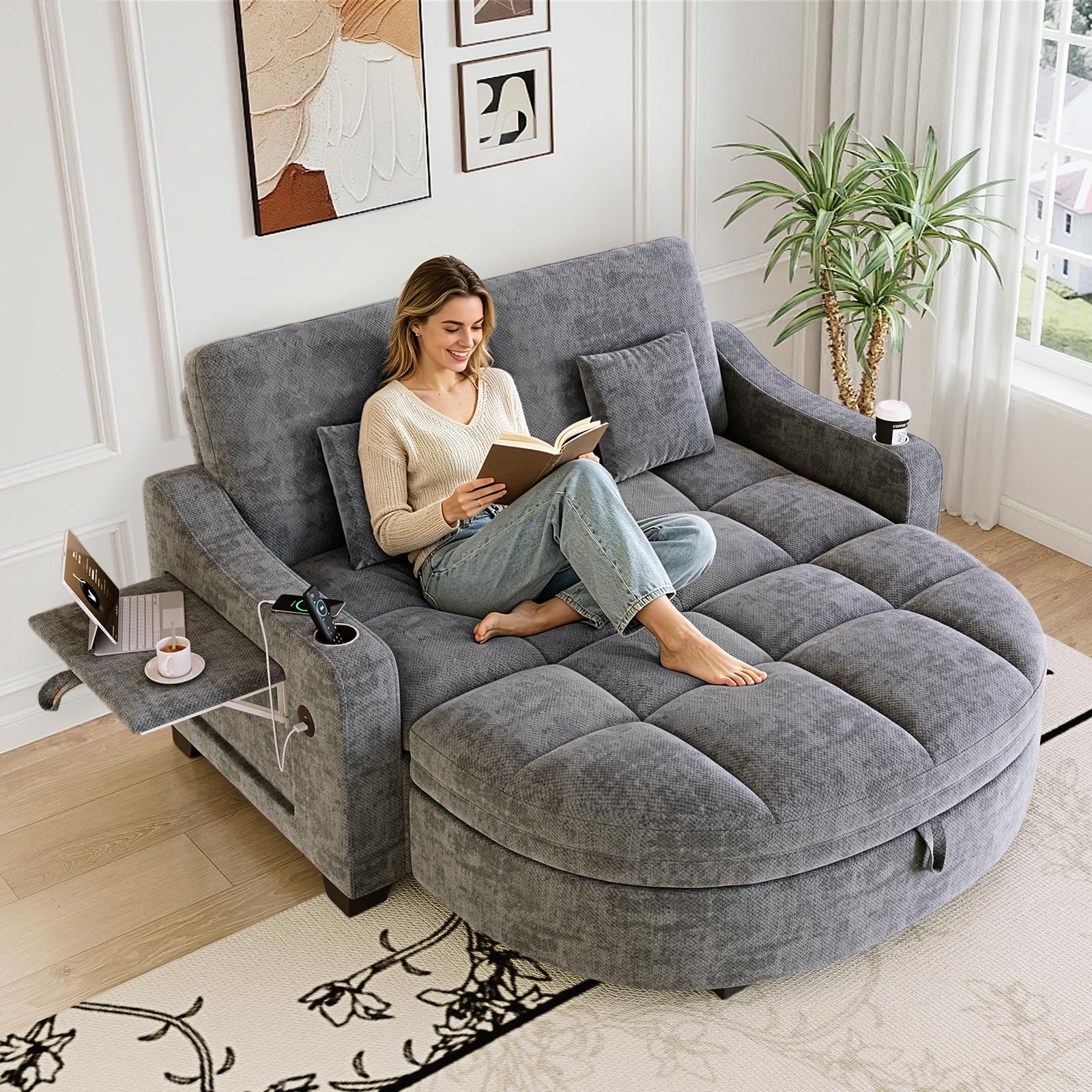 KINFFICT 60 Inch Loveseat Chaise Lounge