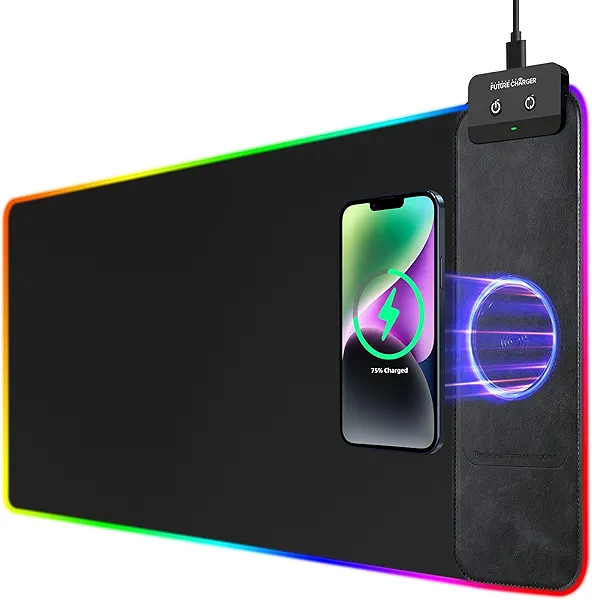 Gaming Mouse Pad, Wireless Charging Mouse Pad Gaming, 31.5"x11.8" Large RGB Desk Mat for Laptop/Computer/Keyboard, 9 Light Modes, Waterproof Smooth Surface, Non-Slip Base, Black