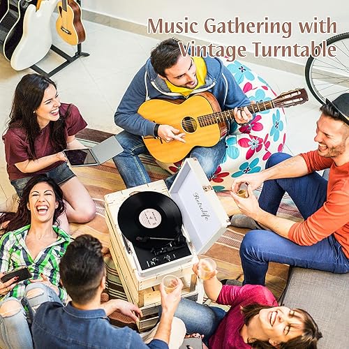 Miniatura 6 de Reproductor de discos de vinilo de 3 velocidades maleta Bluetooth portátil con correa con altavoces integrados conector auxiliar en línea RCA para