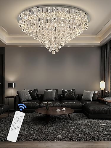 Miniatura 4 de Flashing God Chanderliers de cristal cromado de 48 pulgadas para sala de estar, entrada, lámpara de techo moderna de cristal para vestíbulo,