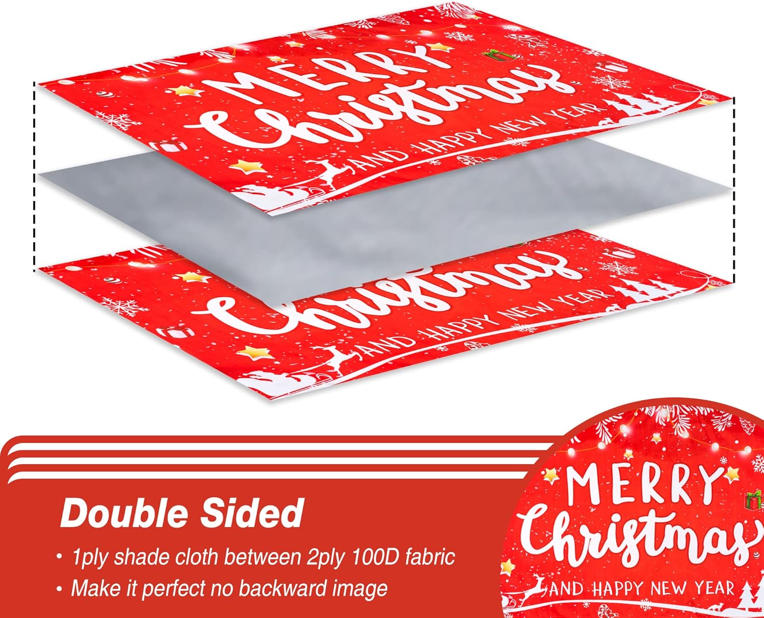 XIFAN Christmas Flag Double Sided 3x5 FT Outdoor, Large Merry Christmas and Happy New Year Banner with Snowman Christmas Tree, Gift Wall Winter Decoration - Image 2