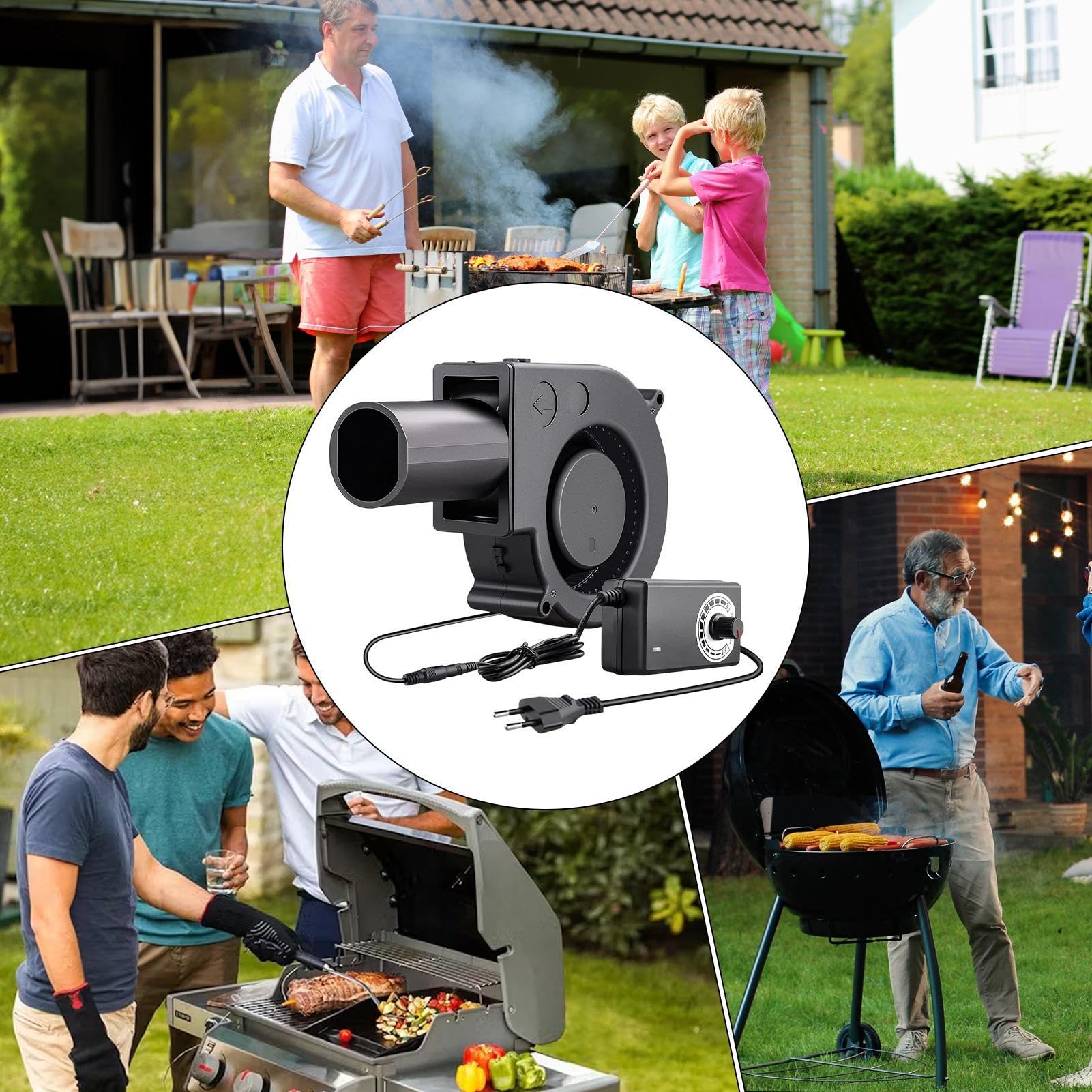 Ventilador soplador para barbacoa | 12 V Ventilador hinchable ajustable con controlador de velocidad variable – Soplador para estufa de leña – Para estufa de leña, chimenea, barbacoa, fucsia, camping