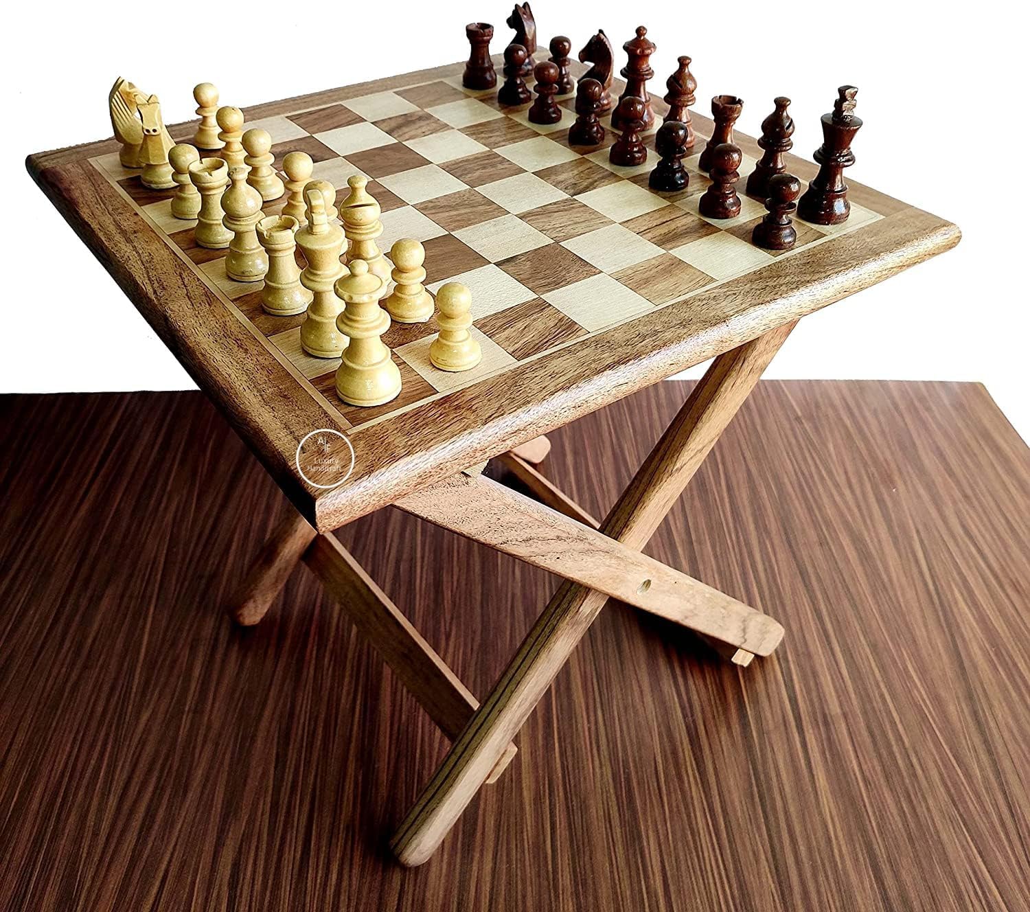 Tavolo magnetico di piccole dimensioni in legno di palissandro | Set di scacchi fatto a mano con tavolo da gioco pieghevole | Casa, ufficio, viaggi e regali | Qualità solida