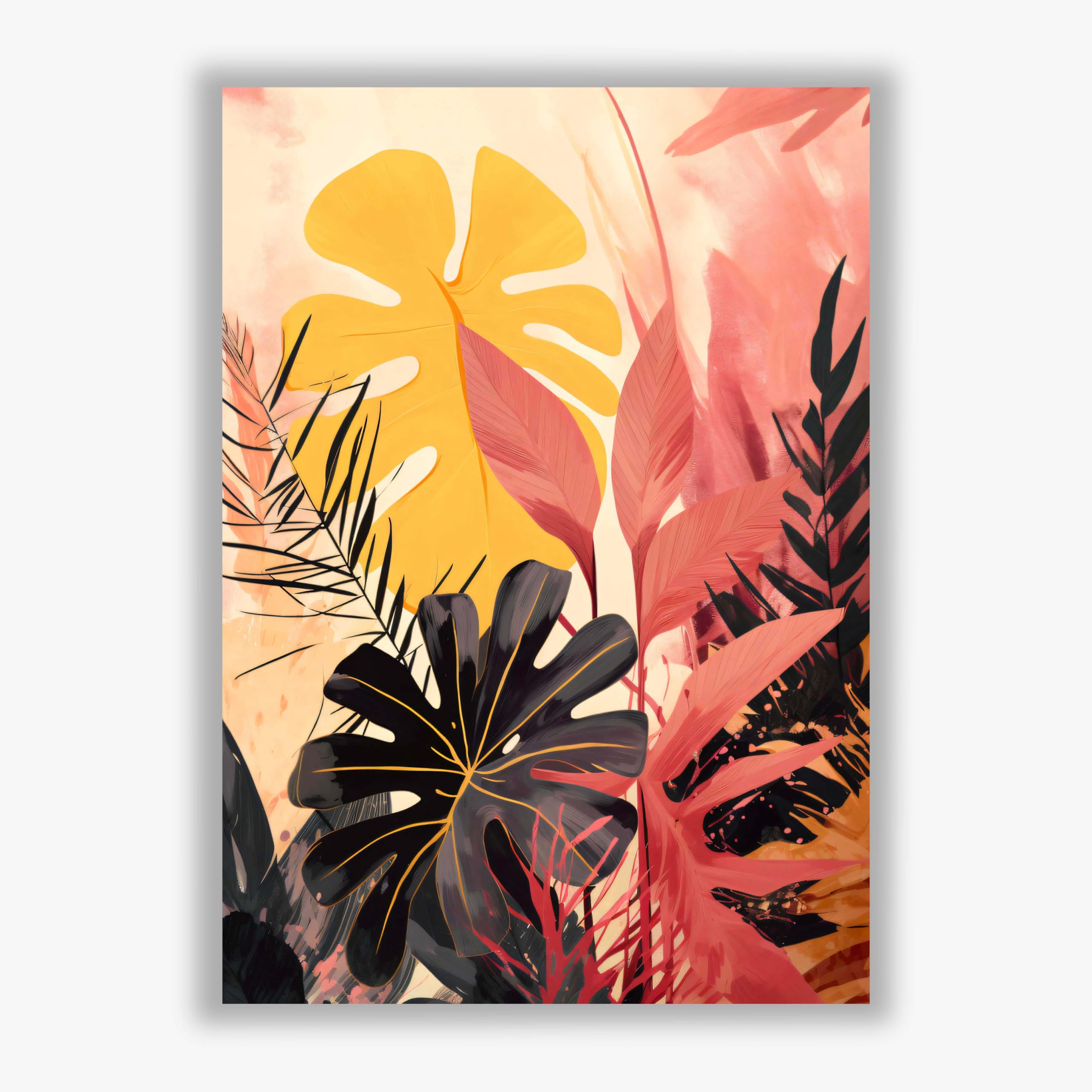 Spiffing Prints Tropical Radiance I - Impression Feuille Monstera Rose et Jaune sur Fond Blush - Grand - Encadré