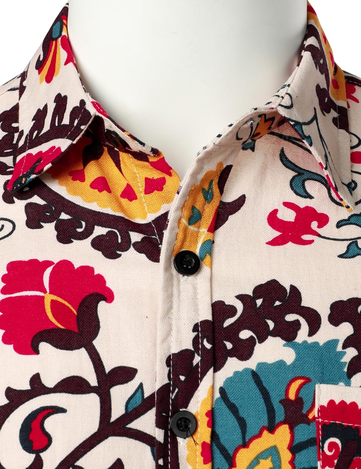 PARKLEES Men's Cotton Linen Vintage Pattern Printed Old Style Shirt Casual Short Sleeve Button Down Retro Shirts - Image 4