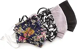 Máscara facial de tecido de algodão ajustada para adultos com bolso para filtro – tecido reutilizável confortável máscara facial – 3 camadas – lavável com alças ajustáveis para orelha e ponte do nariz – pacotes variados (variedade C)