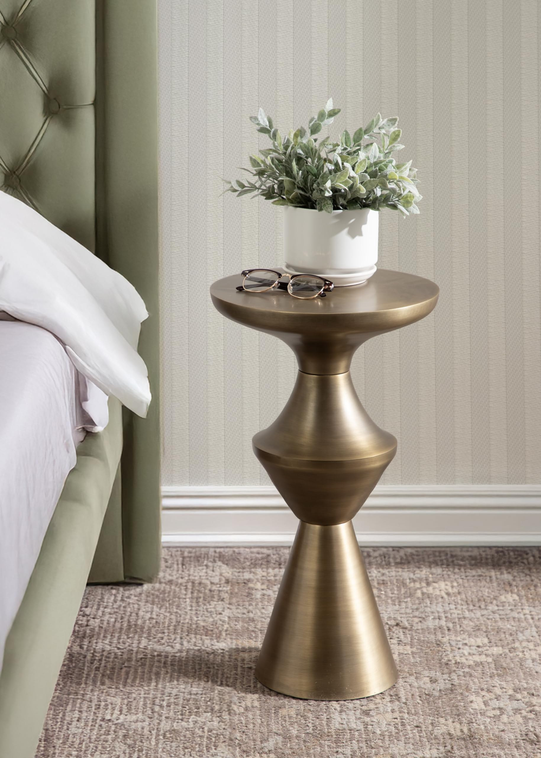 Kate and Laurel Zavalia Modern Metal Round Side Table, 13 x 13 x 22, Antique Brass, Sculptural Circle End Table for Use as Unique Bedroom Nightstand or Pedestal Martini Table