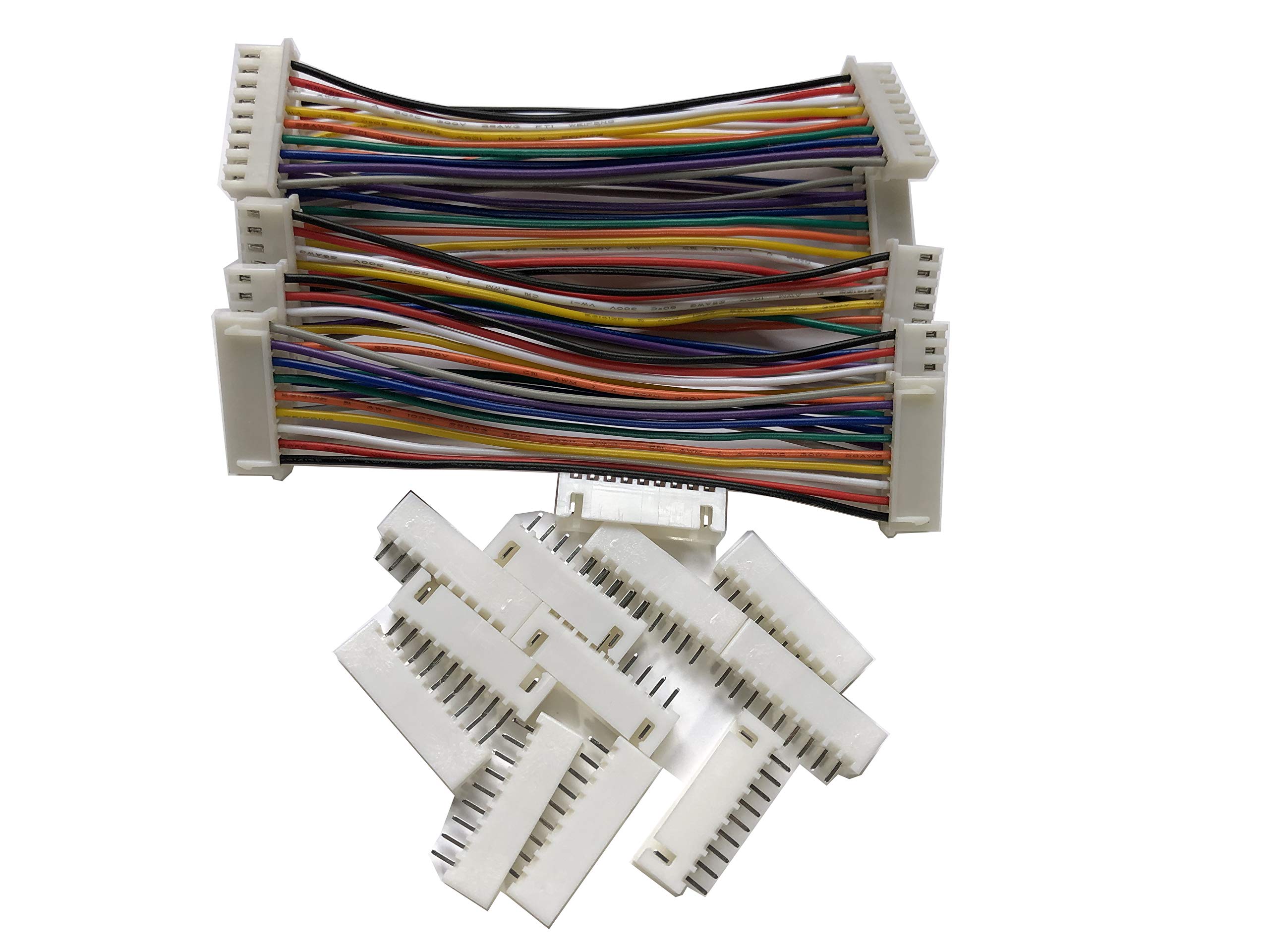 6 PCS 9 PIN JST XH Female Connector on Both Side - 100mm 1007 26 AWG & 12 PCS 9 PIN JST XH Male Connector