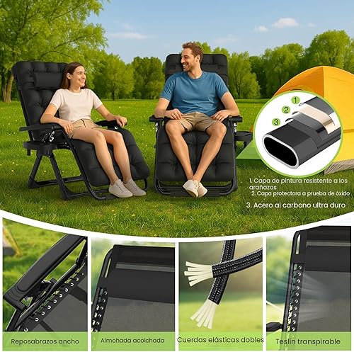 Miniatura 8 de Suteck Zero Gravity - Silla reclinable de camping con cojín extraíble, bloqueo mejorado y soporte para tazas, sillas reclinables de patio