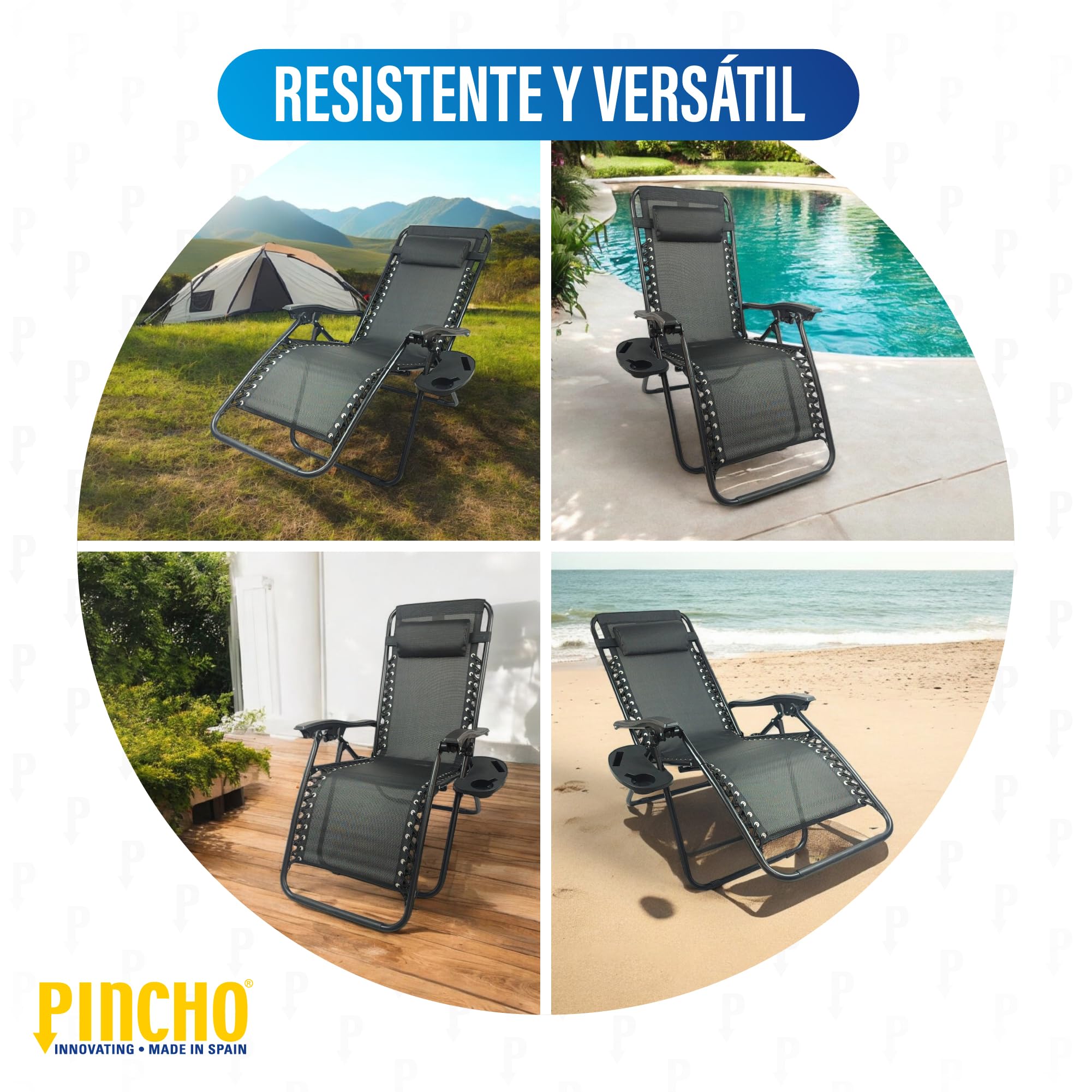 Pincho Tumbona Jardin Exterior Plegable de Gravedad Cero - Pack 2 Sillas Reclinables o Hamacas para Playa, Terraza y Camping con Portavasos, Ligeras y Cómodas (Negro)