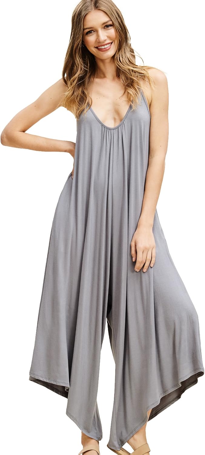 Annabelle Women's Comfy Spaghetti Strap Sleeveless Jumpsuits with Pockets