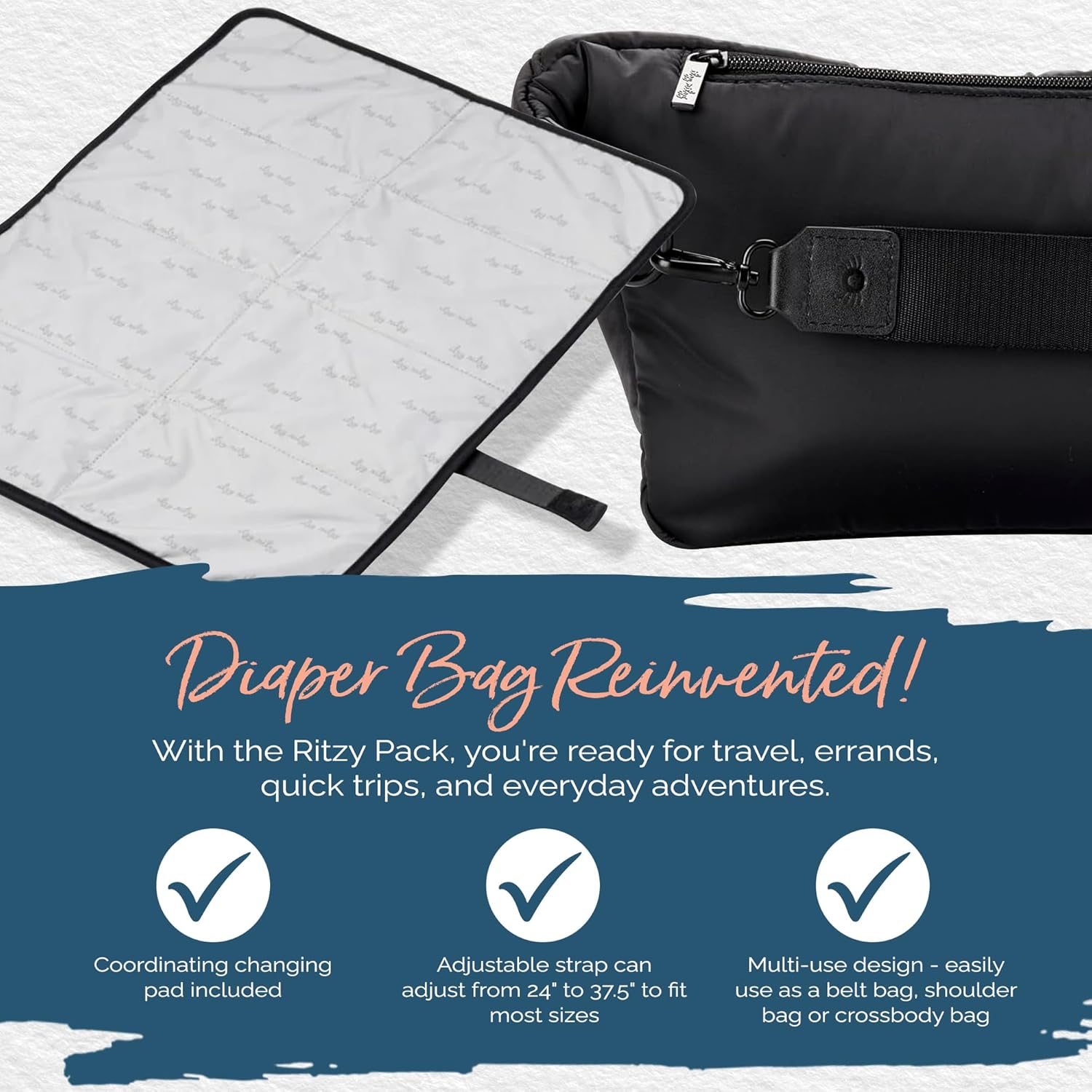 Itzy Ritzy's Fanny Pack & Crossbody Diaper Bag - Multi-Use Lightweight Bag Features 6 Pockets & an Adjustable Strap - Wear As a Crossbody, Belt Bag or Shoulder Bag (Black) - Image 3