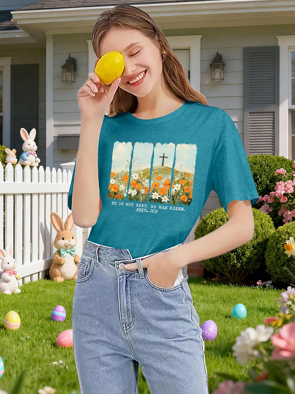 Christian Easter Shirts for Women He is Risen Cross T-Shirt Happy Easter Shirt Jesus Faith Bible Verse Gifts Tee Tops - Image 4