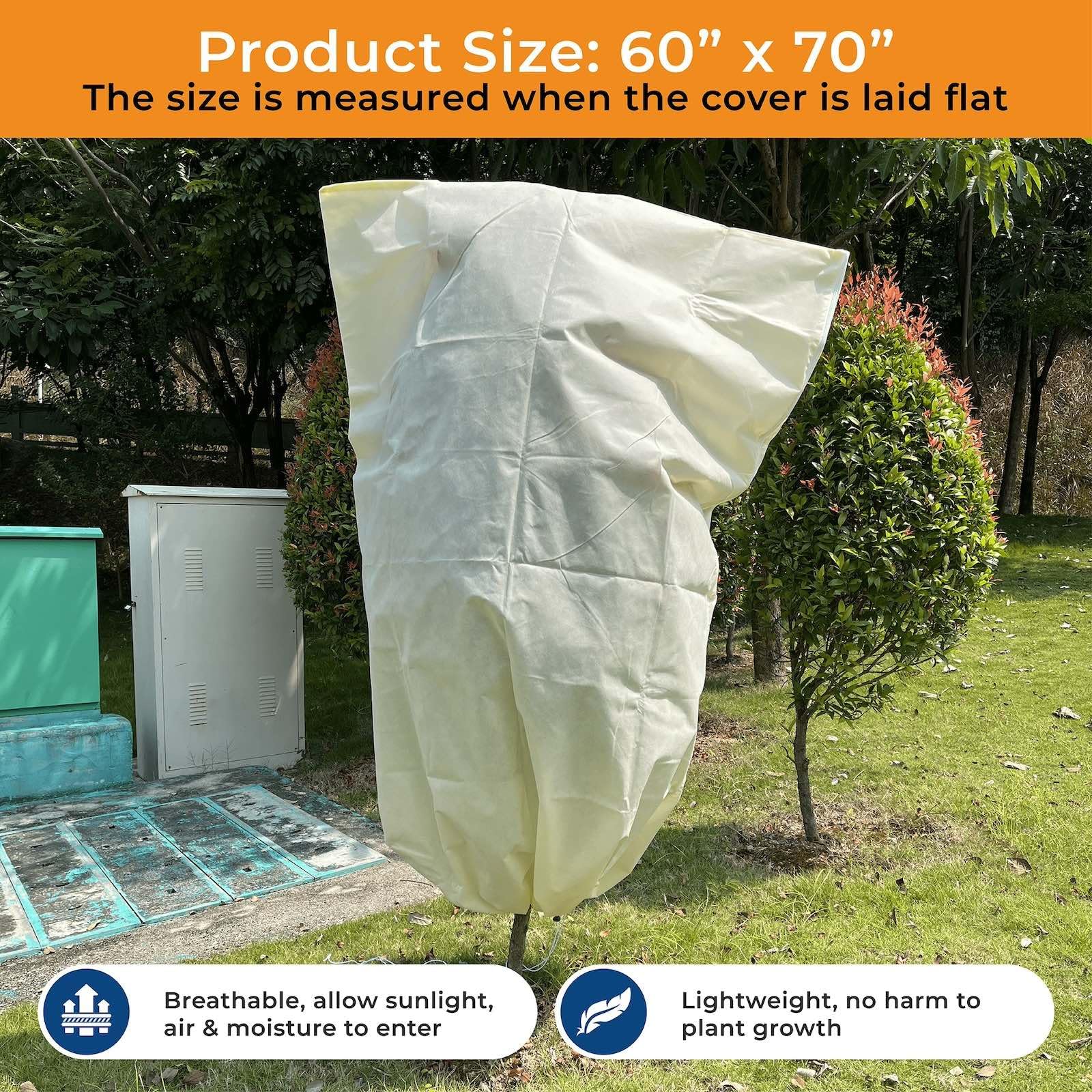 Homoda Plant Covers Freeze Protection Large, 2 Packs 60''W x 70''H Shrub Covers with Zipper and Drawstring, Frost Cloth for Winter, Outdoor Plant Blankets for Cold Weather