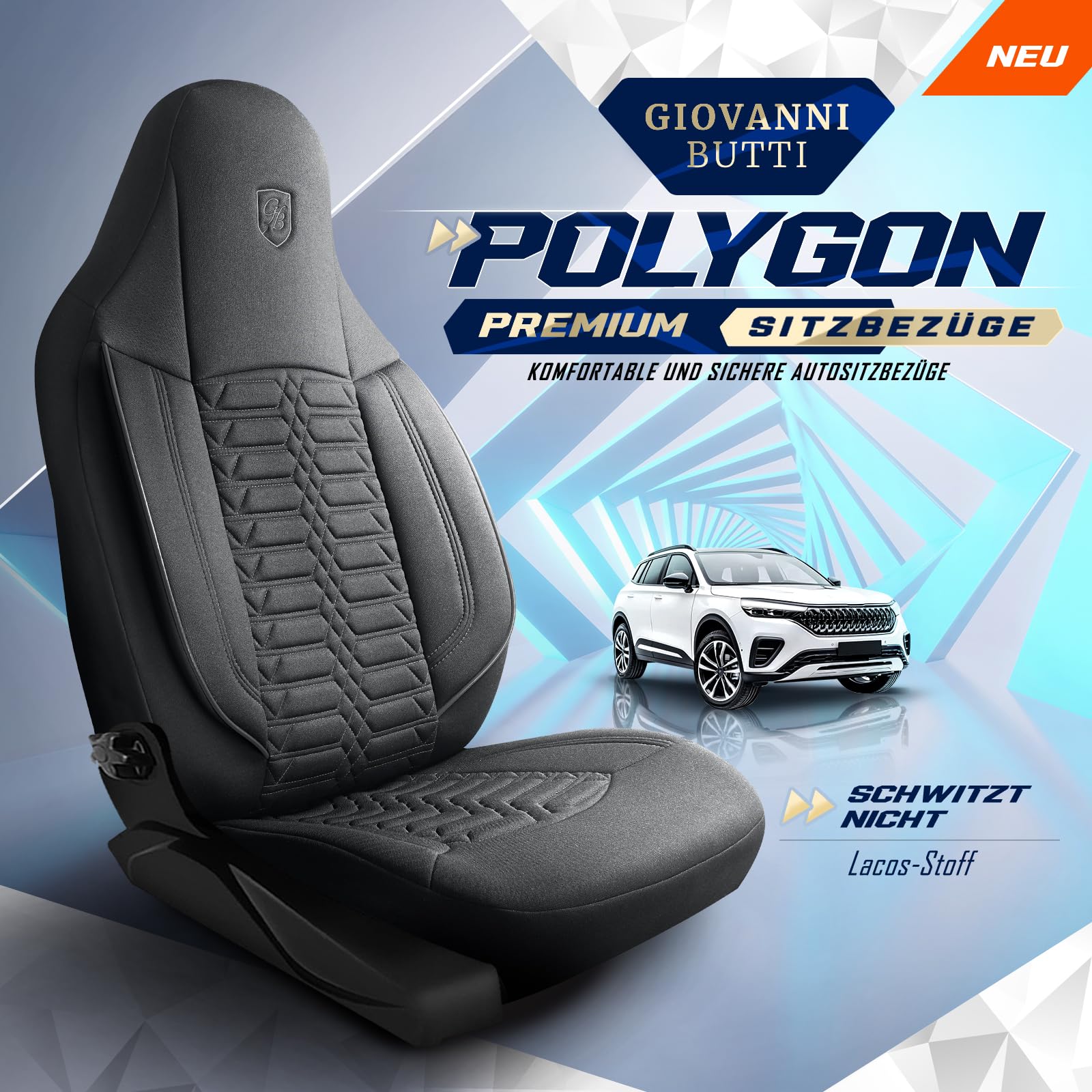Coprisedili universali per auto e SUV – Coprisedili anteriori premium in tessuto Lacoste, grigio fumo, compatibile con airbag, coprisedile auto, set sedili anteriori con set di